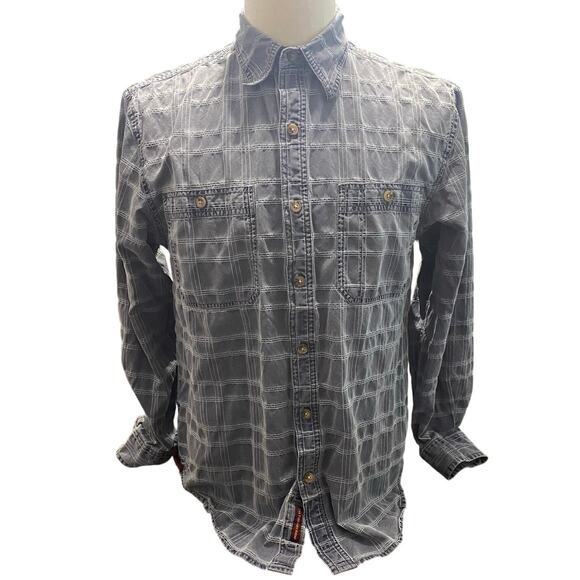 The Territory Ahead Blue Gray Textured Plaid Silk Cotton Shirt Men’s M Classic - Picture 1 of 9